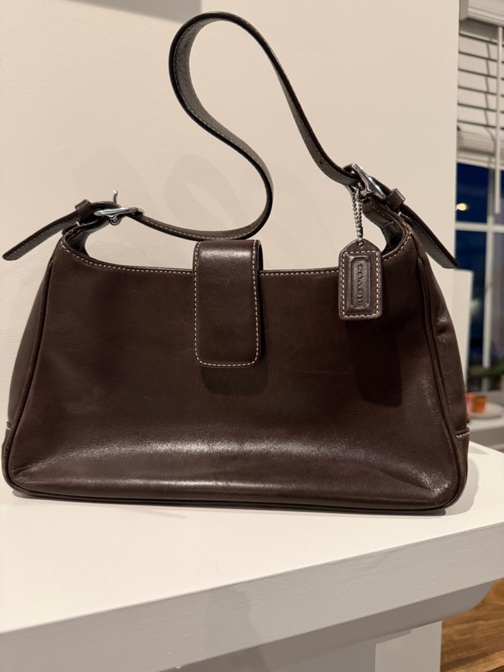 Coach Dark Brown Leather Shoulder Bag with Tag